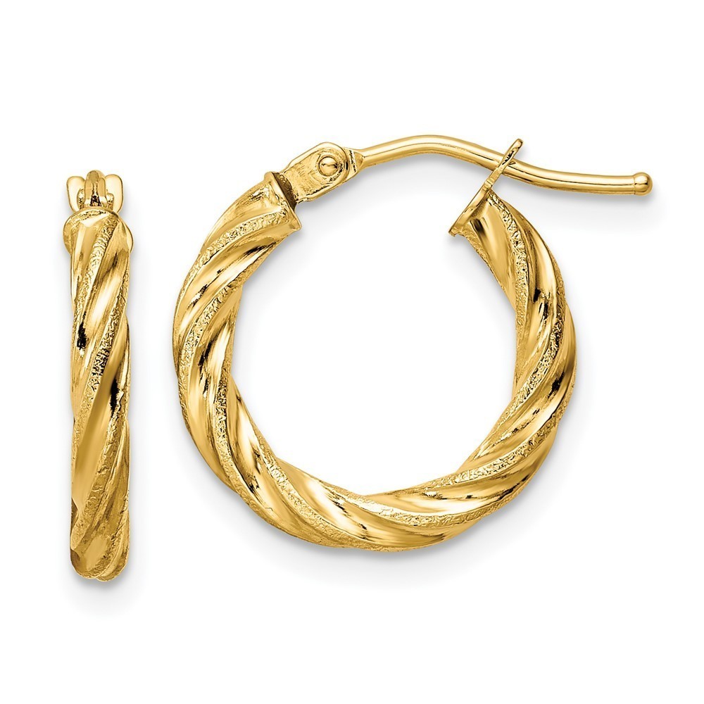 14k Yellow Gold Polished & Textured Twisted Hoop Earring 16.4 L x 15.8 mm W